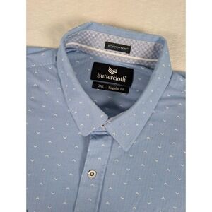 Buttercloth Icy Cotton Long Sleeve Shirt Mens 2XL Reg Fit Blue Geometric‎ AOP